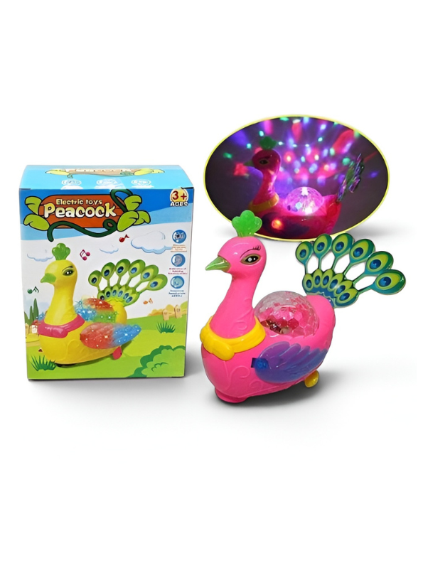 Electric Peacock Toy with 3D Disco Lights and Music - Bump and Go Walking Musical Toy Bird for Toddlers LMI10462