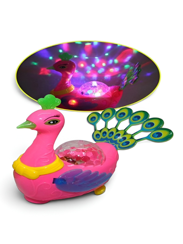 Electric Peacock Toy with 3D Disco Lights and Music - Bump and Go Walking Musical Toy Bird for Toddlers LMI10462