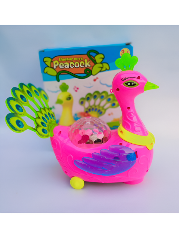 Electric Peacock Toy with 3D Disco Lights and Music - Bump and Go Walking Musical Toy Bird for Toddlers LMI10462