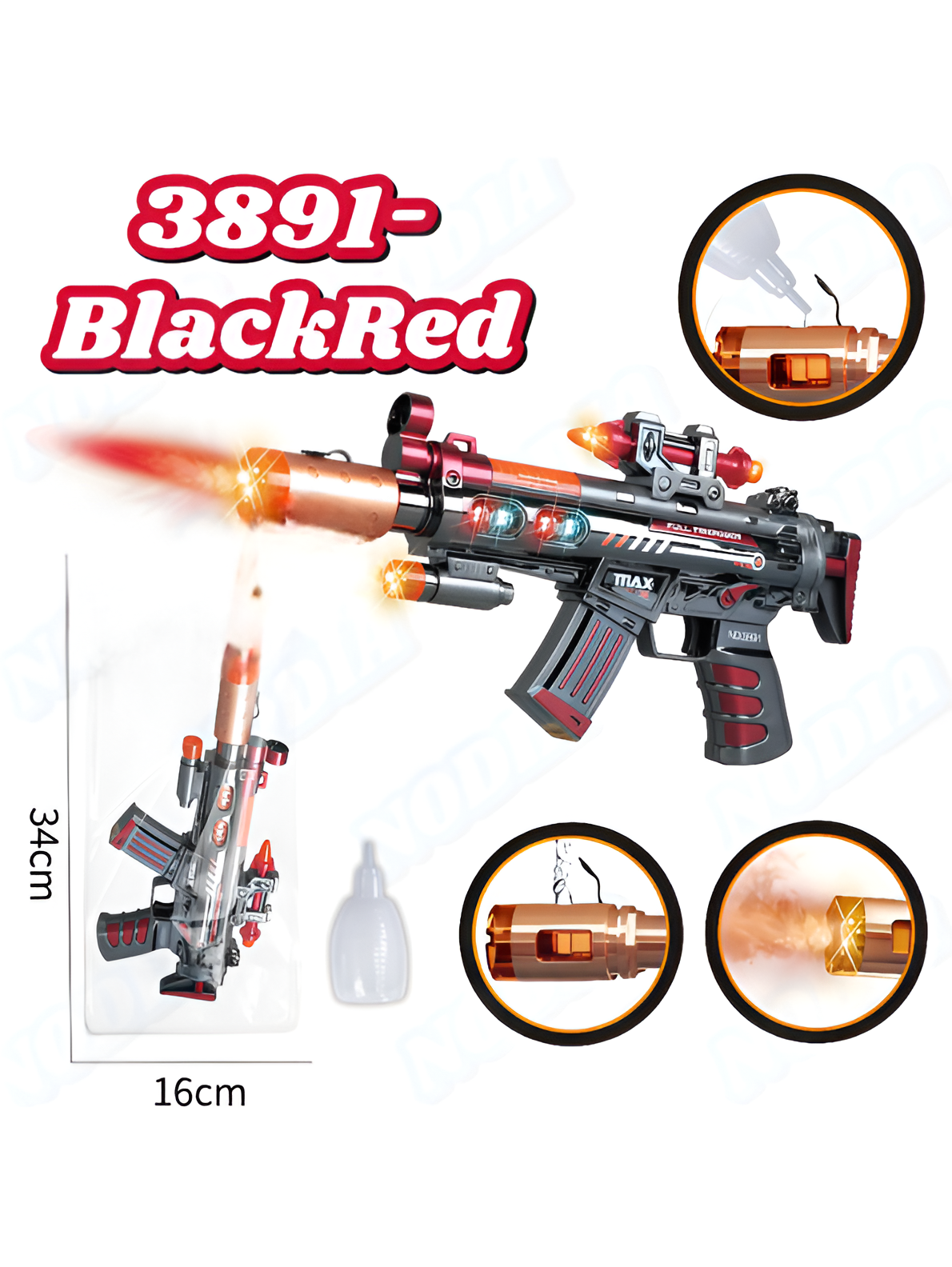 Electric Smoke Mist Spray Toy Gun Red with LED Flashing Lights & Combat Sound Effects – Realistic Tactical Assault Rifle Toy LMI16913