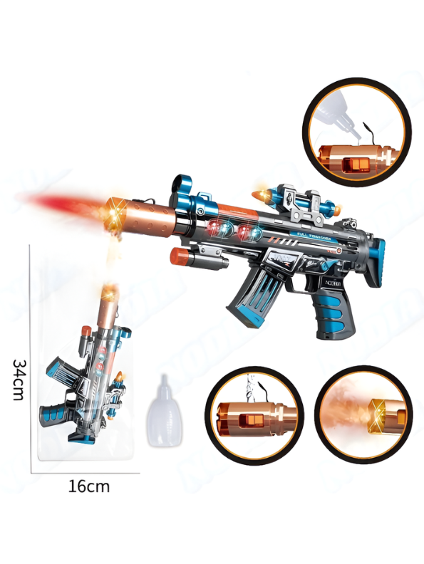 Electric Smoke Mist Spray Toy Gun Blue with LED Flashing Lights & Combat Sound Effects – Realistic Tactical Assault Rifle Toy LMI16913