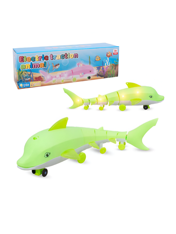 Electric Traction Dolphin Toy – Light-Up Crawling Sea Animal, Musical Interactive Walking Toy LMI12114.