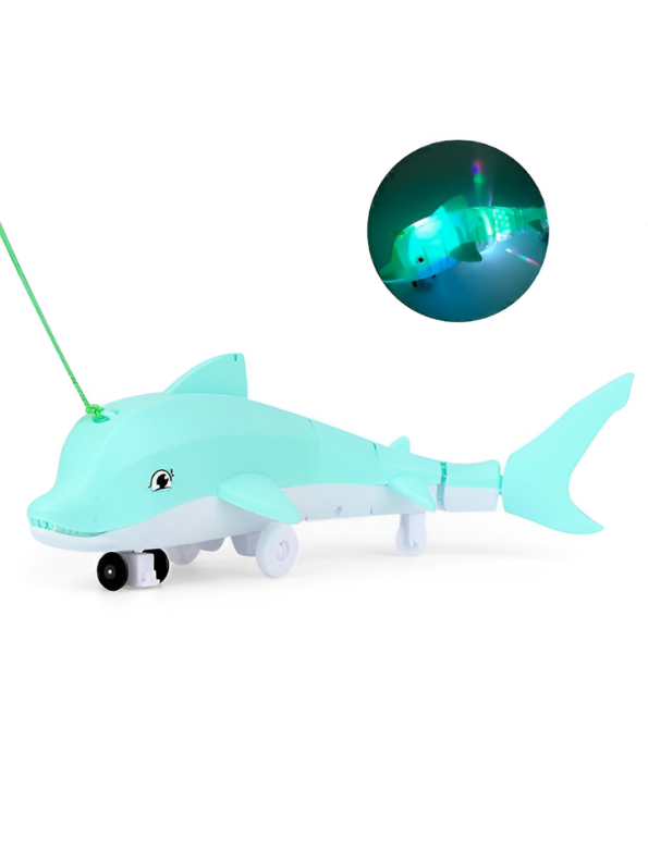 Turquoise - Electric Traction Dolphin Toy – Light-Up Crawling Sea Animal, Musical Interactive Walking Toy LMI12114.