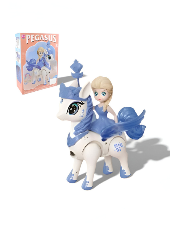 Electric Walking Princess Toy Horse with Sparkling Lights & Melodic Music – Battery Operated Toy for Kids Blue LMI13636.