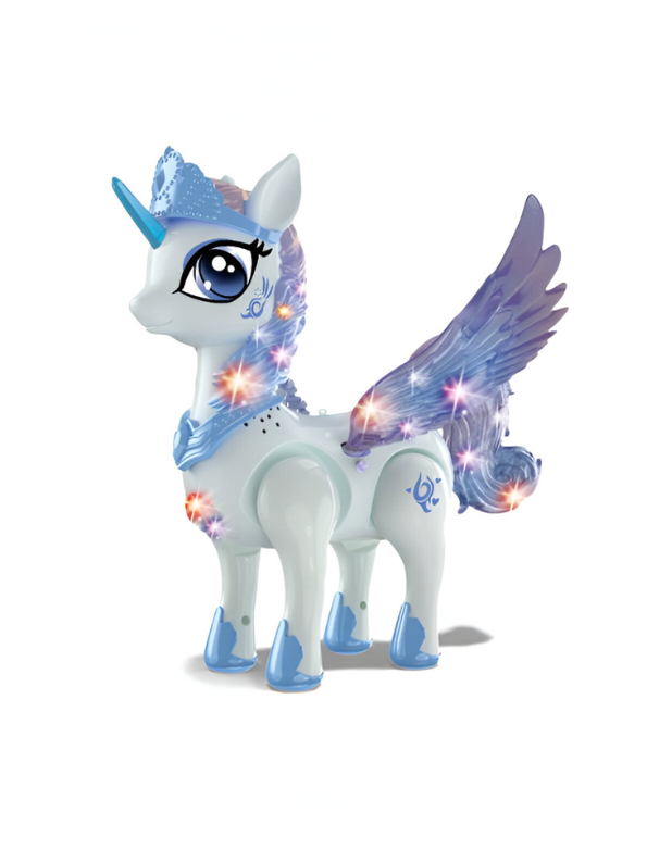 Electric Walking Princess Toy Horse with Sparkling Lights & Melodic Music – Battery Operated Toy for Kids Blue LMI13636.