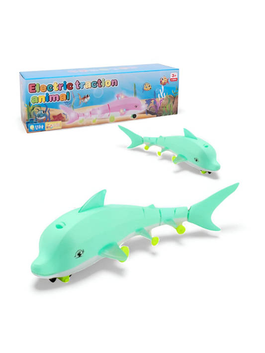 Turquoise - Electric Traction Dolphin Toy – Light-Up Crawling Sea Animal, Musical Interactive Walking Toy LMI12114.