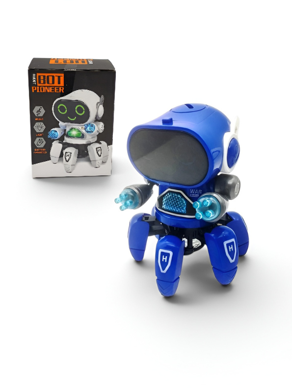Electronic Blue Walking Dancing Robot Toy – 6 Legs Interactive Octopus Bot Pioneer with Flashing Lights and Music TV4280
