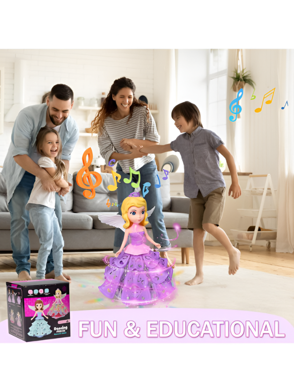 Electronic Dancing Princess Doll - Musical Toy for Girls with LED Flashing Lights, Bump & Go Function, and Detachable Wings LMI15123