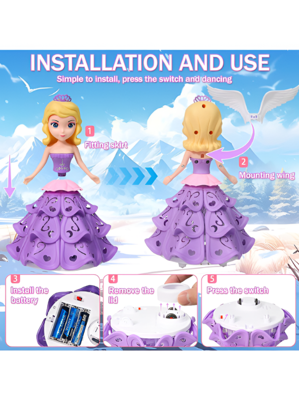 Electronic Dancing Princess Doll - Musical Toy for Girls with LED Flashing Lights, Bump & Go Function, and Detachable Wings LMI15123