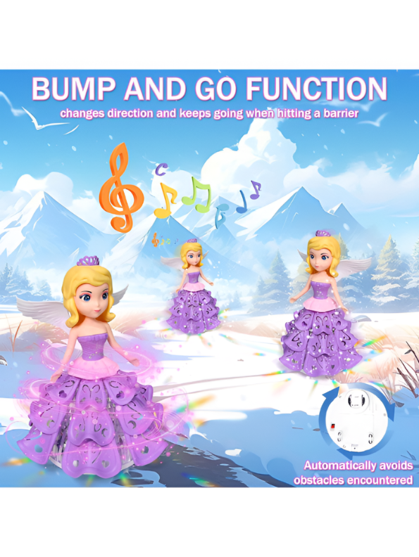 Electronic Dancing Princess Doll - Musical Toy for Girls with LED Flashing Lights, Bump & Go Function, and Detachable Wings LMI15123