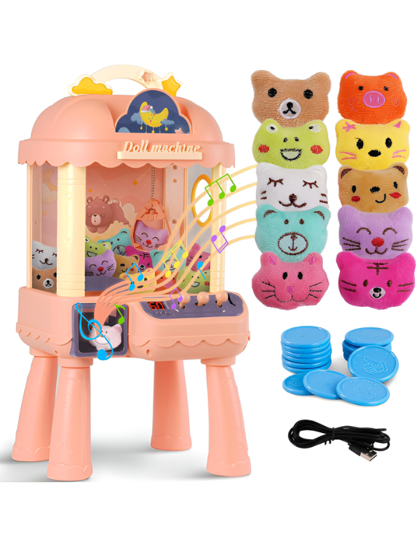 Electronic Mini Claw Machine – Arcade Game with 10 Plush Dolls, Lights, Music & Detachable Legs For Kids MD13