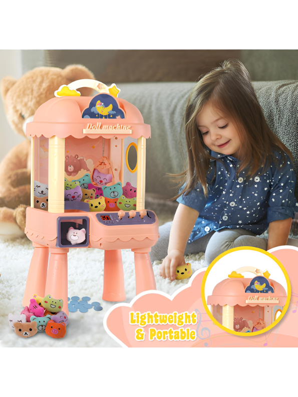 Electronic Mini Claw Machine – Arcade Game with 10 Plush Dolls, Lights, Music & Detachable Legs For Kids MD13