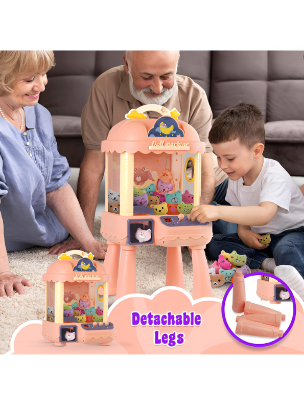 Electronic Mini Claw Machine – Arcade Game with 10 Plush Dolls, Lights, Music & Detachable Legs For Kids MD13