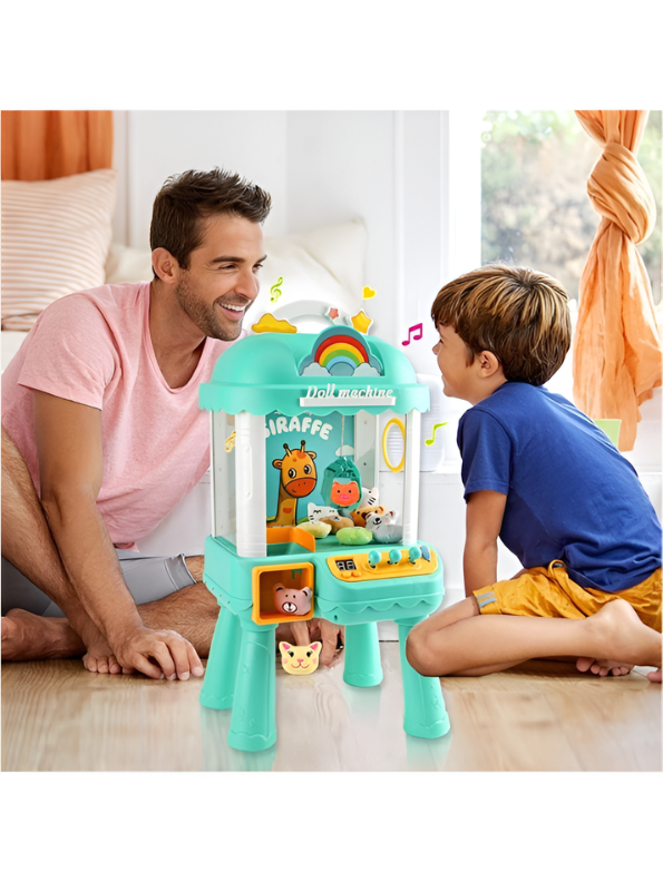 Electronic Mini Claw Machine – Green Arcade Game with 10 Plush Dolls, Lights, Music & Detachable Legs For Kids MD13