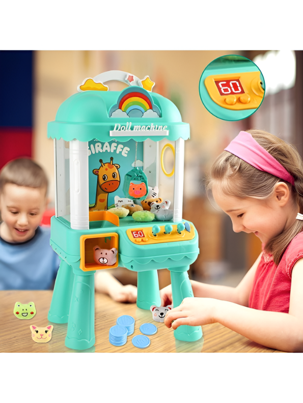 Electronic Mini Claw Machine – Green Arcade Game with 10 Plush Dolls, Lights, Music & Detachable Legs For Kids MD13