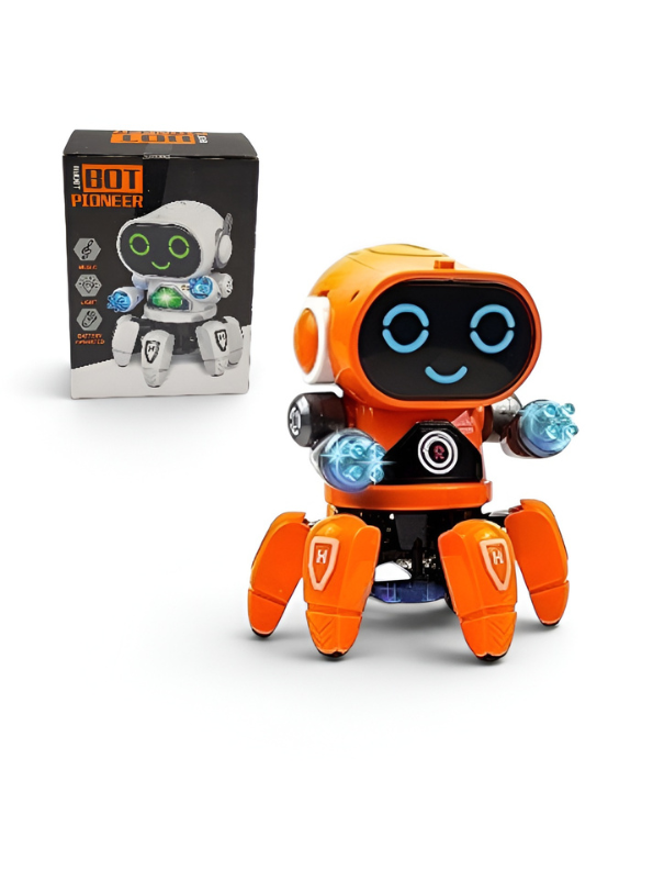 Electronic Orange Walking Dancing Robot Toy – 6 Legs Interactive Octopus Bot Pioneer with Flashing Lights and Music TV4280