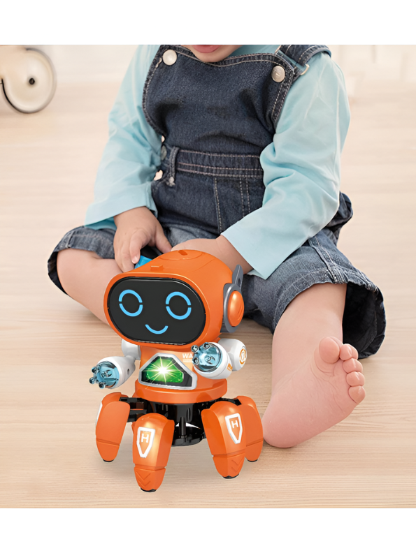 Electronic Orange Walking Dancing Robot Toy – 6 Legs Interactive Octopus Bot Pioneer with Flashing Lights and Music TV4280