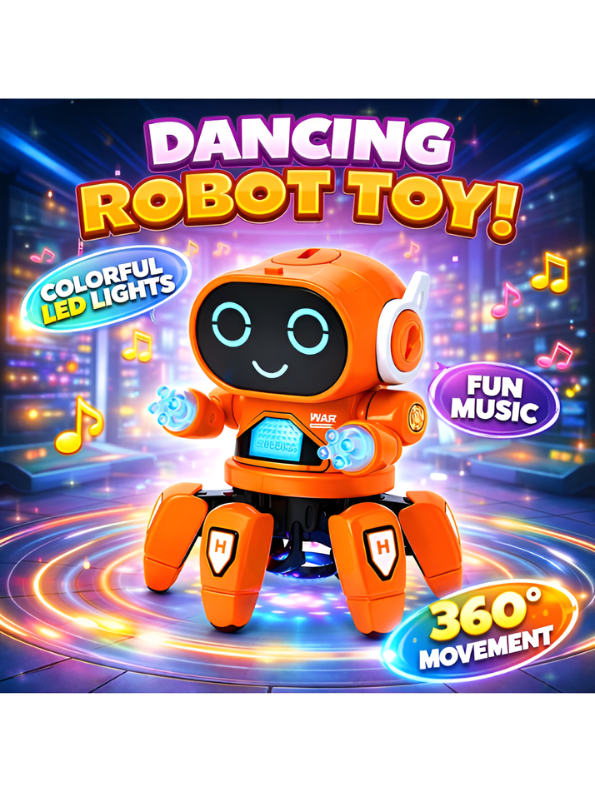 Electronic Orange Walking Dancing Robot Toy – 6 Legs Interactive Octopus Bot Pioneer with Flashing Lights and Music TV4280