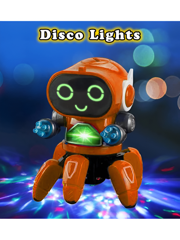 Electronic Orange Walking Dancing Robot Toy – 6 Legs Interactive Octopus Bot Pioneer with Flashing Lights and Music TV4280