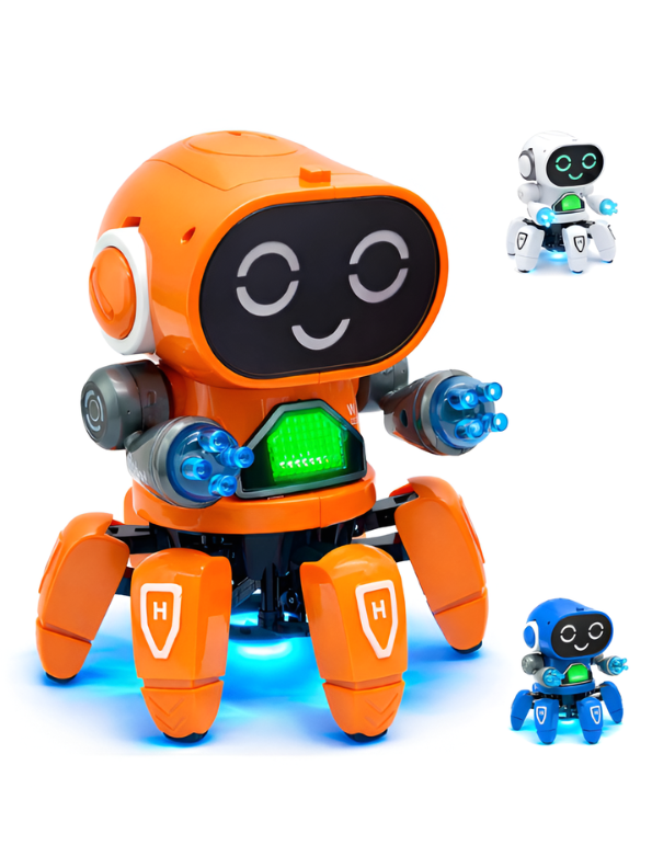 Electronic Orange Walking Dancing Robot Toy – 6 Legs Interactive Octopus Bot Pioneer with Flashing Lights and Music TV4280