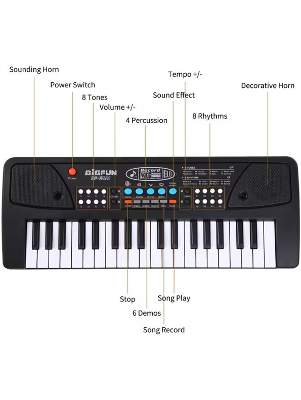 Electronic Piano Keyboard for Kids – 37 Keys Portable Music Toy with Mic, Animal Sound Effects, Record & Playback Functions LMI385