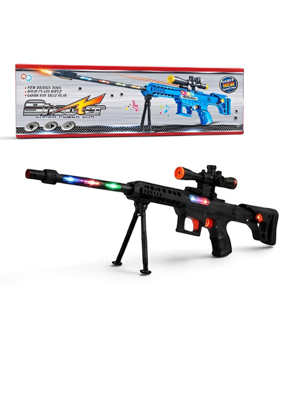 Electronic Toy Sniper Black 63cm Rifle with Lights, Sound & Telescopic Action MD613