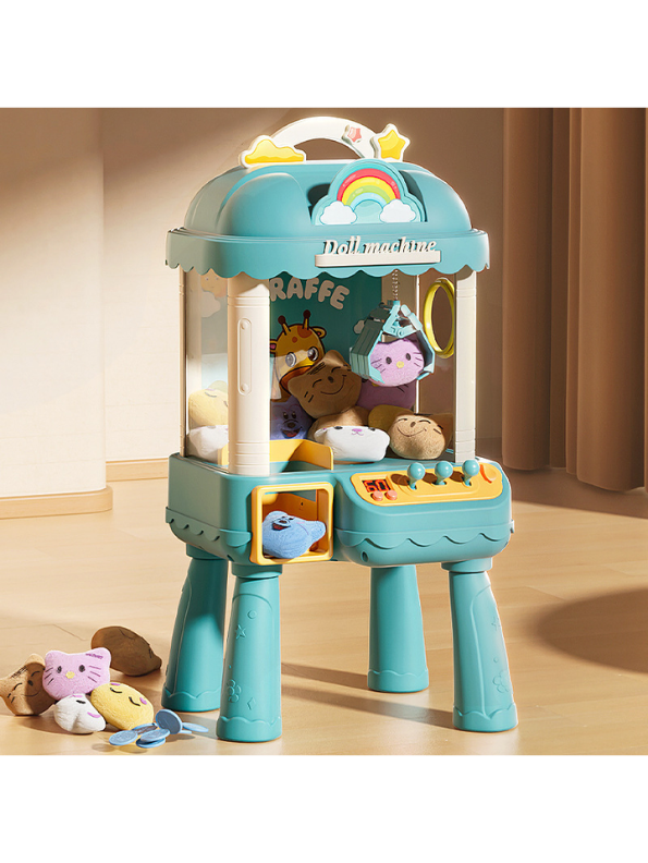 Electronic Mini Claw Machine – Green Arcade Game with 10 Plush Dolls, Lights, Music & Detachable Legs For Kids MD13