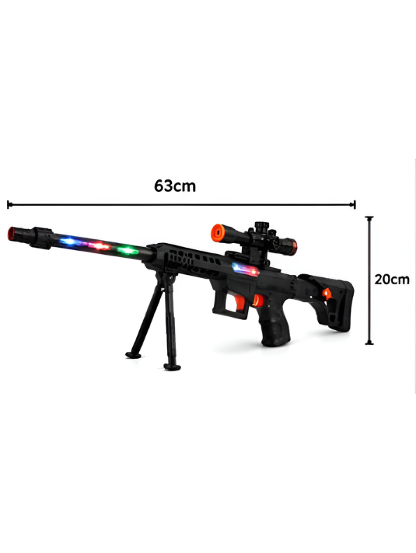 Electronic Toy Sniper Black 63cm Rifle with Lights, Sound & Telescopic Action MD613