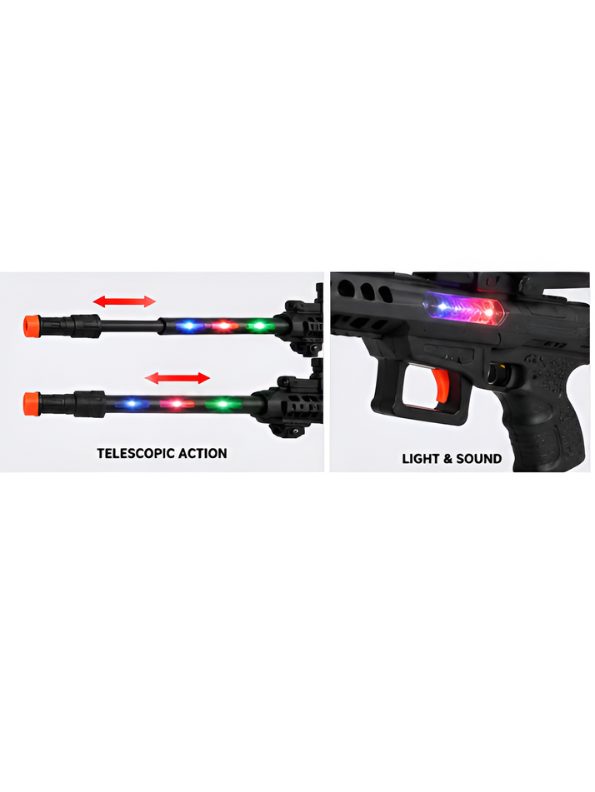 Electronic Toy Sniper Black 63cm Rifle with Lights, Sound & Telescopic Action MD613