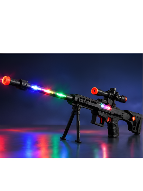 Electronic Toy Sniper Black 63cm Rifle with Lights, Sound & Telescopic Action MD613