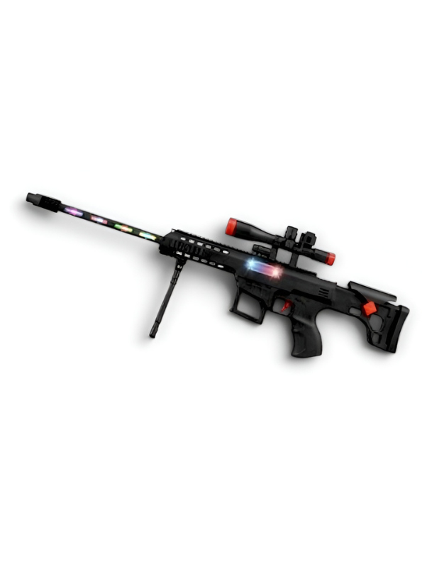 Electronic Toy Sniper Black 63cm Rifle with Lights, Sound & Telescopic Action MD613
