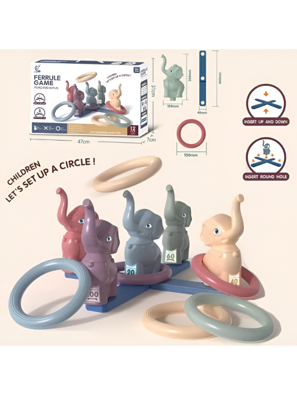 Elephant Ferrule Ring Toss Game for Kids – Educational Toss & Score Toy Set – Indoor & Outdoor Agility Training Game for Toddlers TV5838
