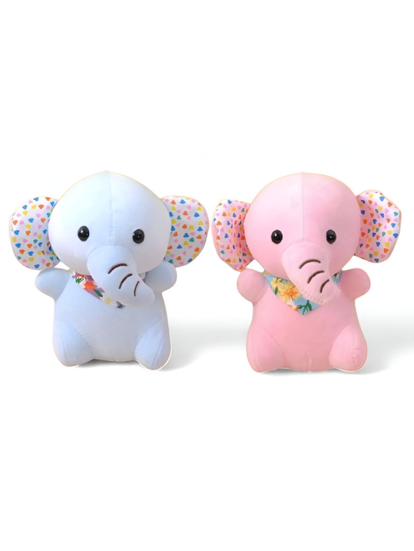 Blue - Elephant Plushie 7-inch Stuffed Animal with Heart-Patterned Ears Soft Plush Toy LMI11120.