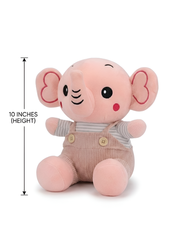 Elephant Stuffed Animal Plush with Overalls – 10" Pink Kids Cuddle Soft Toy ST14009
