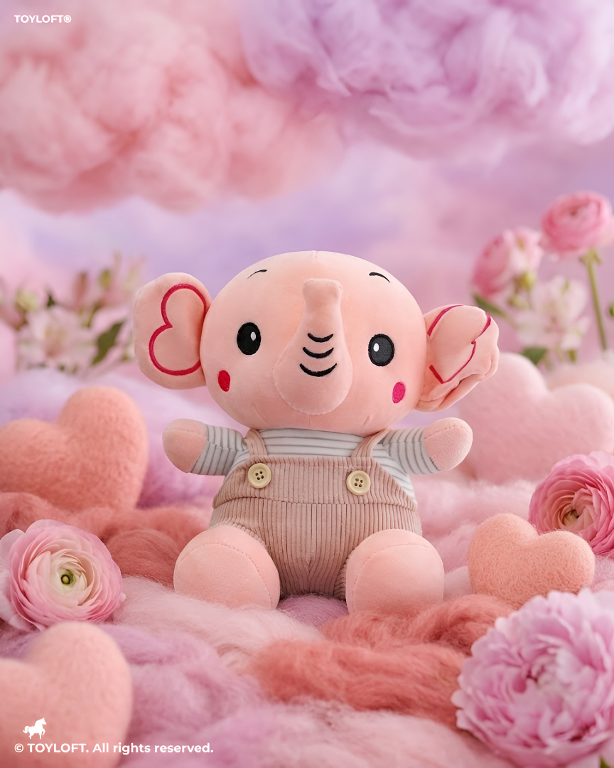 Elephant Stuffed Animal Plush with Overalls – 10" Pink Kids Cuddle Soft Toy ST14009