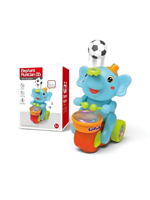 Elephant Bump & Go Walking Toy – Musical Drumming Elephant with LED Lights, Sounds & Floating Ball LMI11195.