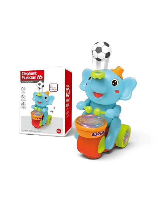 Elephant Bump & Go Walking Toy – Musical Drumming Elephant with LED Lights, Sounds & Floating Ball LMI11195.