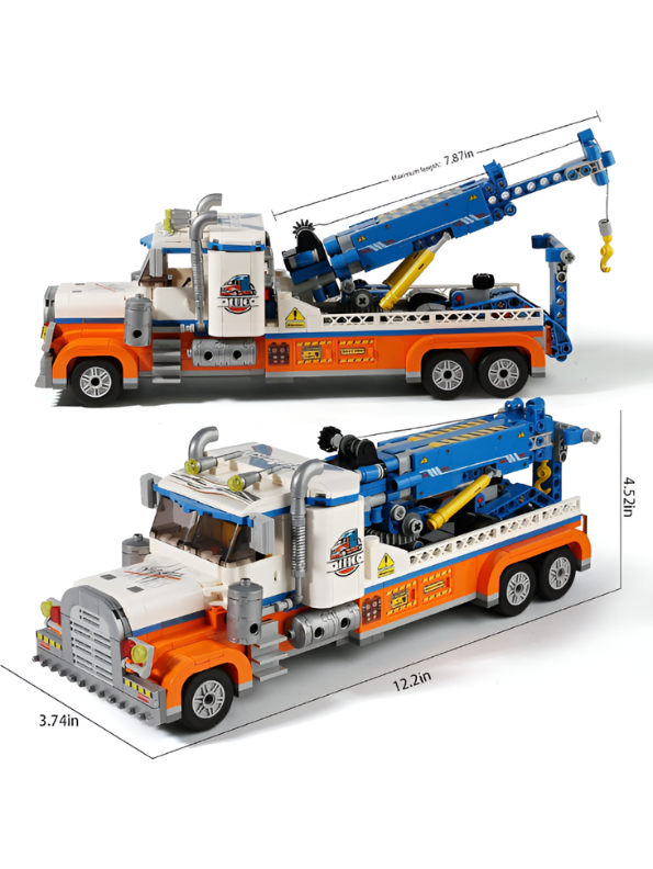 Engineering Building Block Tow Truck Toy Set – Heavy Duty Wrecker Construction Vehicle Model Kit – STEM Educational Gift for Kids and Adults TV7076