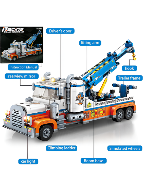 Engineering Building Block Tow Truck Toy Set – Heavy Duty Wrecker Construction Vehicle Model Kit – STEM Educational Gift for Kids and Adults TV7076