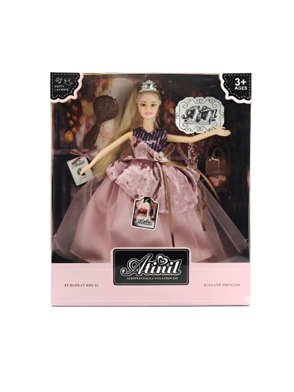 European Royal Princess Doll Set – Posable Fashion Doll with Tiara, Sequin Tulle Dress, Cat Figure & Accessories for Girls NX12663.