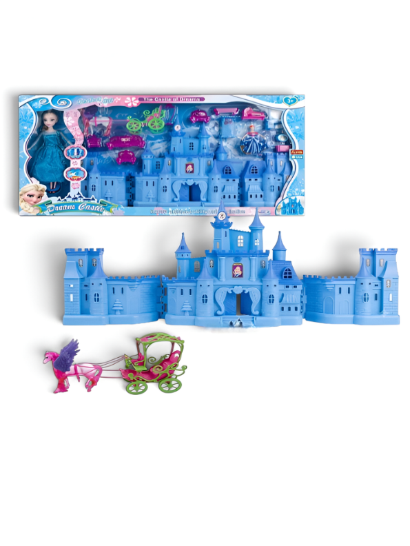 Fairy Tale Dream Castle Playset – Royal Figures, Horse Carriage & Furniture (Blue/Purple) MD417