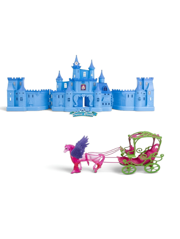 Fairy Tale Dream Castle Playset – Royal Figures, Horse Carriage & Furniture (Blue/Purple) MD417
