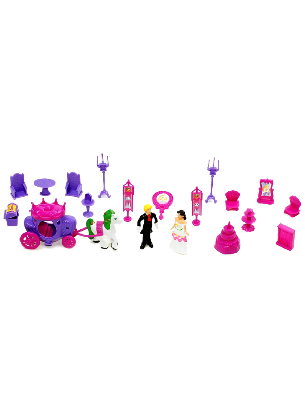 Fairy Tale Dream Castle Playset – Royal Figures, Horse Carriage & Furniture (Pink/Purple) MD417