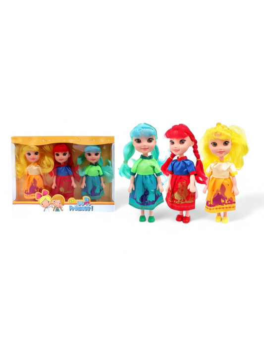 Fairy Tale Queens | 8-Inch Dolls for Kids | Barbie Inspired Pack of Three Girl Toys with Unique Outfits LMI13682.