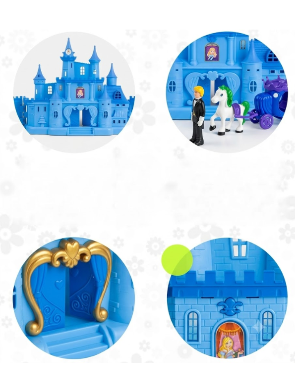 Fairy Tale Dream Castle Playset – Royal Figures, Horse Carriage & Furniture (Blue/Purple) MD417