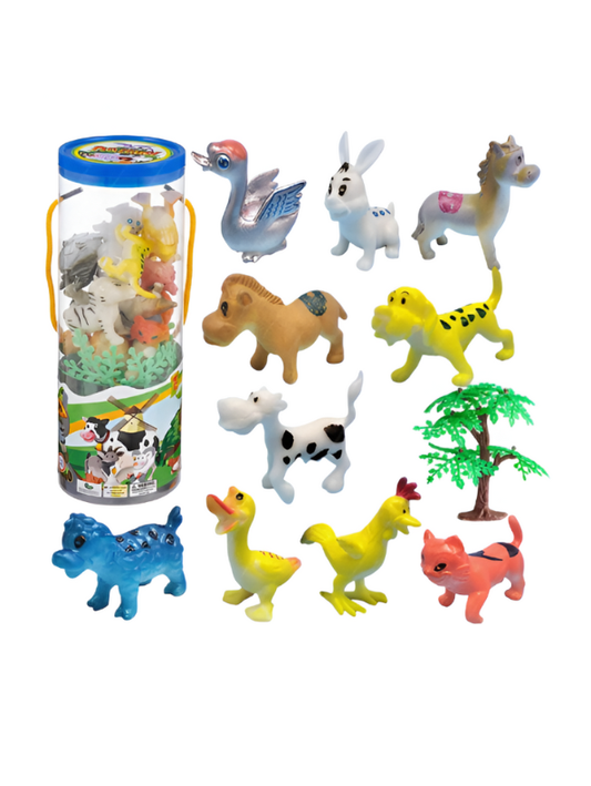 Farm Animal Toy Set – 10 Mini Figures and Trees with Storage Tube for Toddlers LMI13374.