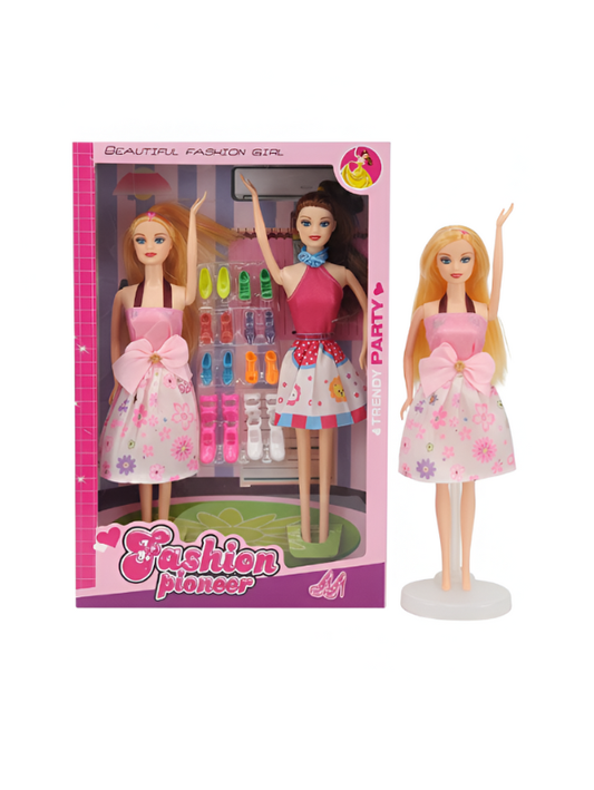 Fashion Pioneer 2-Pack Doll Set with Accessories – Trendy Party Dolls with Extra Outfits, Shoes & Display Stands for Girls LMI15337.