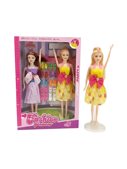 Fashion Pioneer Fashion Doll Set – 2 Dolls with 10 Pairs of Colorful Shoes and Stylish Party Dresses LMI15337.