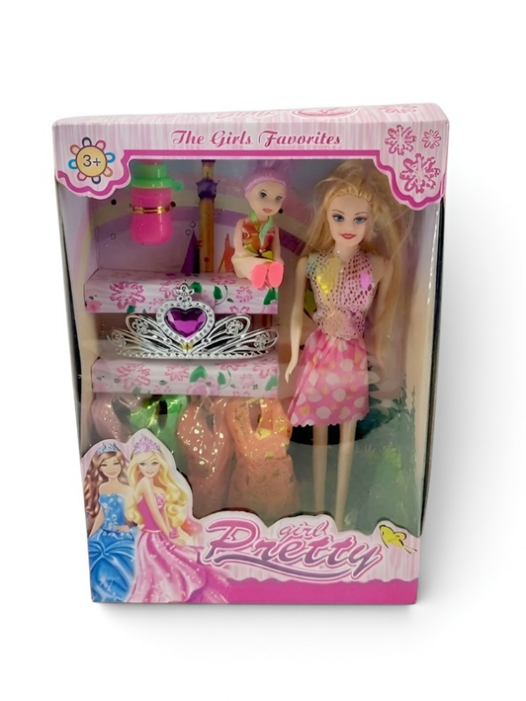 Fashion Princess Doll Playset with Mini Baby Doll, Tiara Crown, Extra Outfits & Accessories – Pretend Play Dressing Toy Gift Set for Girls Ages 3+ LMI10119