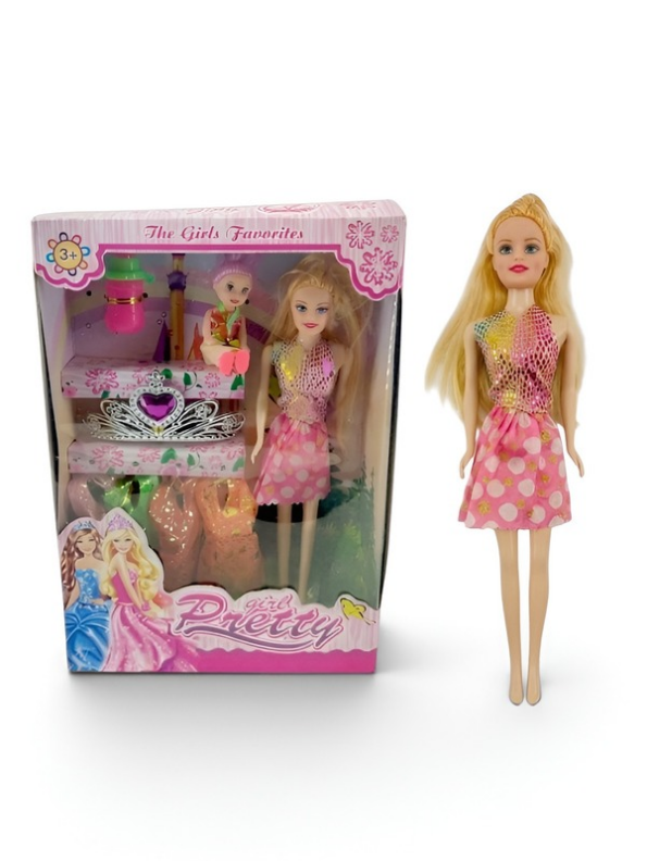 Fashion Princess Doll Playset with Mini Baby Doll, Tiara Crown, Extra Outfits & Accessories – Pretend Play Dressing Toy Gift Set for Girls Ages 3+ LMI10119
